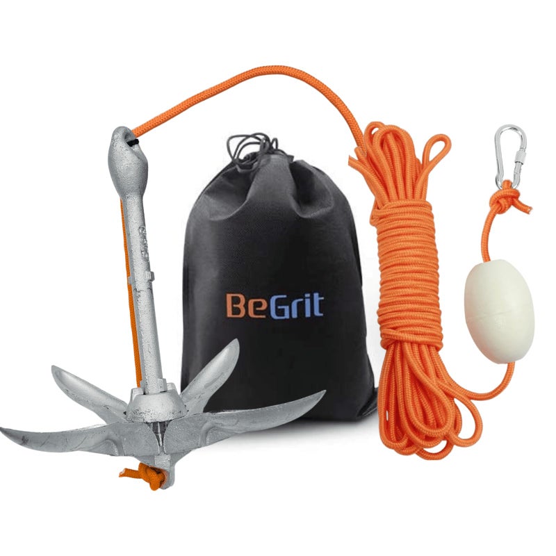BeGrit مرساة قارب BeGrit بوزن 3.5 رطل، مرساة بحرية قابلة للطي لقارب صغير للصيد، قارب كاياك، لوح تجديف، قارب كانو، جت سكي، مع حبل سحب بطول 32.8 قدم وحقيبة حمل. - Image 1